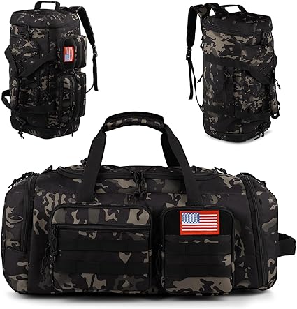 Tactical Gym Bag for Men,50L Large 3 in 1 Sports Duffle Bag with Shoes Compartment for Travel,Water Resistant Travel Backpack Weekender Overnight Bag with Wet Pocket for Women