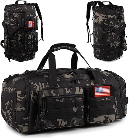 Tactical Gym Bag for Men,50L Large 3 in 1 Sports Duffle Bag with Shoes Compartment for Travel,Water Resistant Travel Backpack Weekender Overnight Bag with Wet Pocket for Women