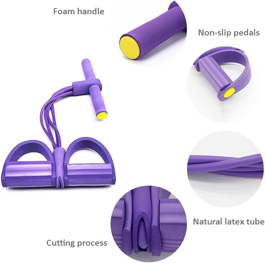 Multifunction Resistance Training 4 Tube Pedal Resistance Band Sit-up Pull Rope Fitness Pedal Exerciser Tension Rope Sport Trainer Equipment for Legs Fitness Arm Leg Slimming Training