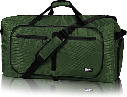 Fmeida 65L Duffle Bag with Shoes Compartment, Foldable Duffel Bags for Men Women, Large Packable Travel Bag Water Repellent & Tear Resistant (Black)