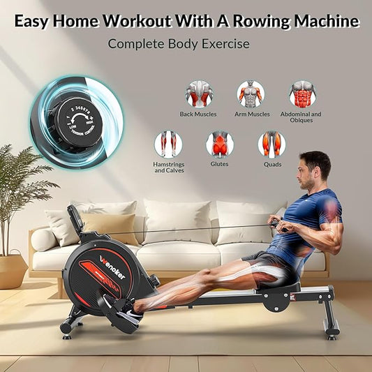 Wenoker Rowing Machine Magnetic Foldable, Fitness Exerciser Indoor Equipment for Home Gym Use, Cardio Training Machine,350LB Capacity with LCD Monitor