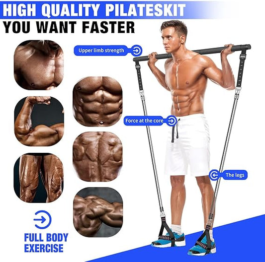 Pilates Bar Kit with Resistance Bands,Pilates Bar with Stackable Bands Workout Equipment for Legs,Hip,Waist and Arm,Exercise Fitness Equipment for Women & Men Home Gym Yoga Pilates