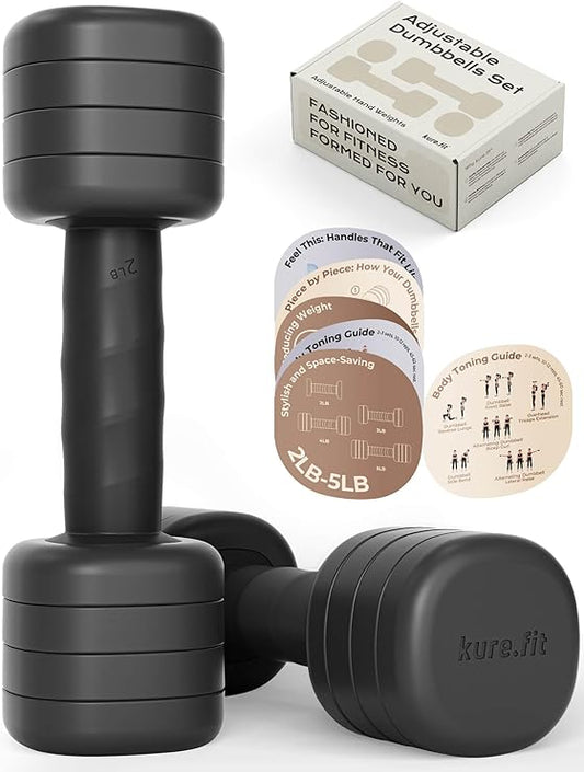 Adjustable Dumbbell Set｜2LB 3LB 4LB 5LB Light Hand Weights for Women｜One-Twist Weight Adjustment｜Non-Slip Curved Grip Handle｜Free Weights for Home Gym, Rehab, Pilates, Yoga, Strength Training