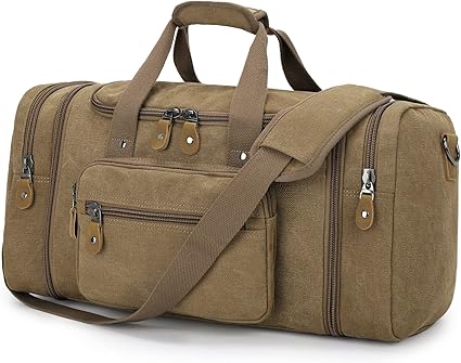 Gonex Canvas Duffle Bag for Travel 50L Expandable Duffel Weekend Overnight Bag men (Dark Gray)